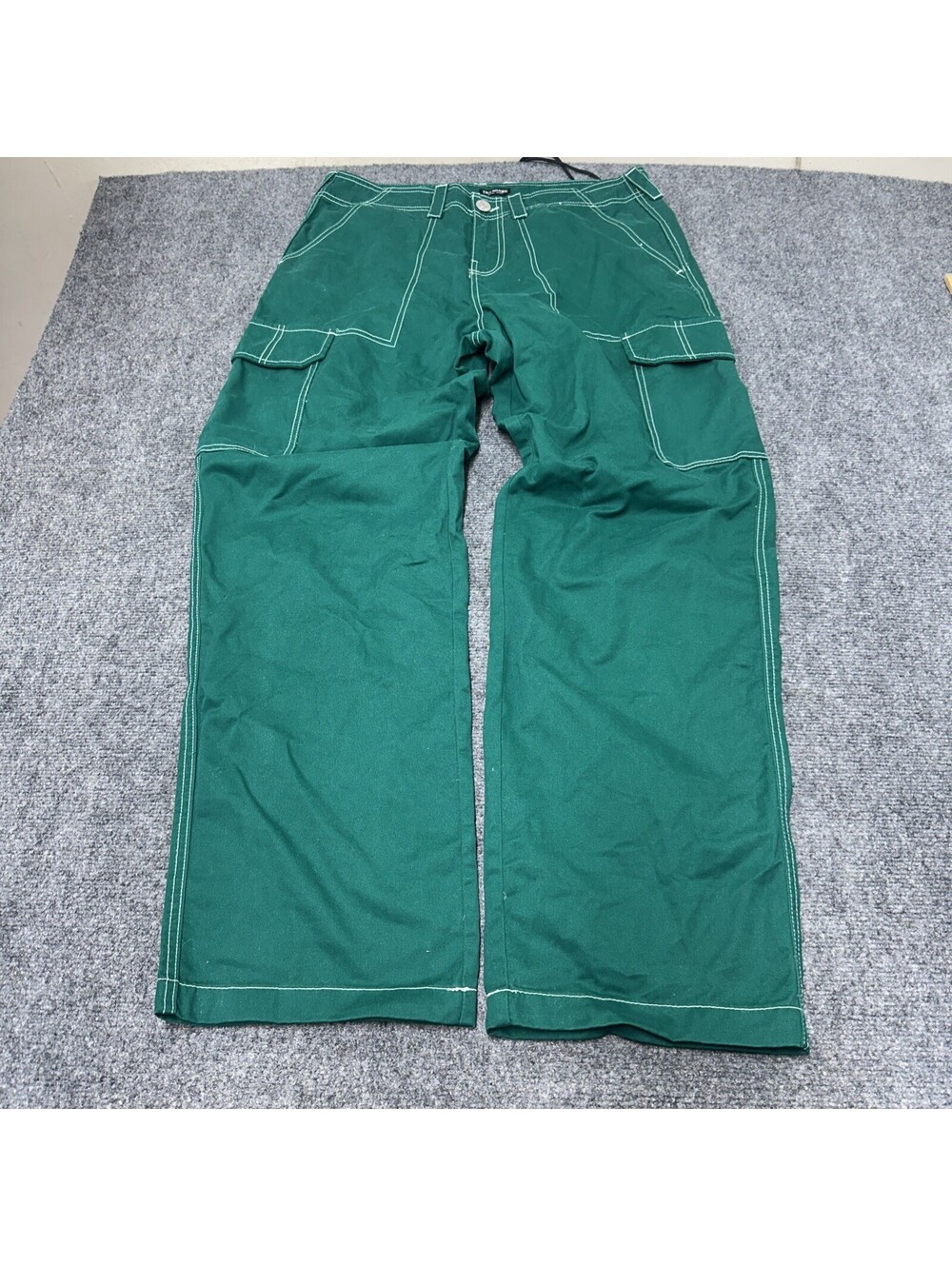 True Religion Cargo Pants 31x32 Baggy Forest Green White Stitching